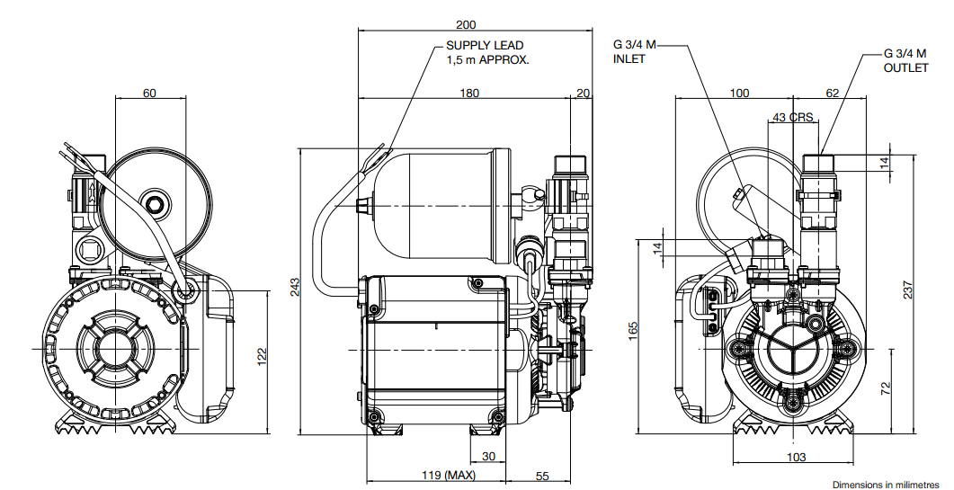 2022 Stuart Turner Monsoon 3 Bar Universal Negative Single Pump (black) 46413