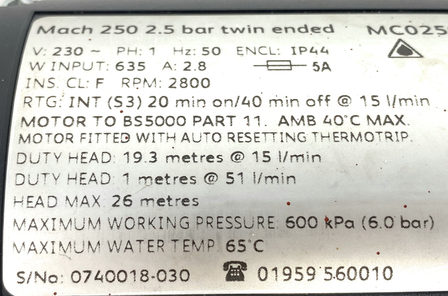 Aqualisa 2.5 bar positive pump MC0250