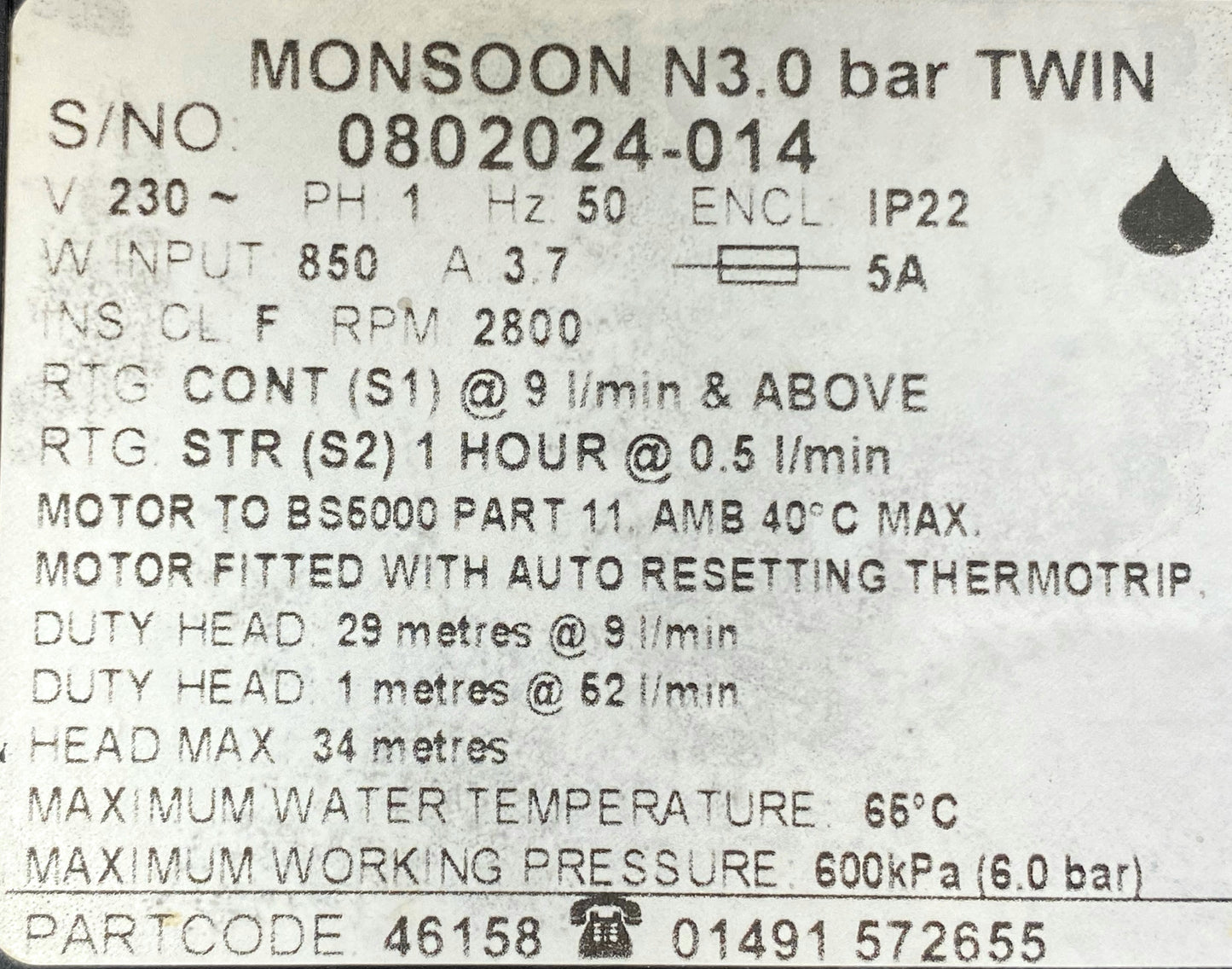 Stuart Turner Monsoon 3 Bar Negative Twin Pump (green) 46158