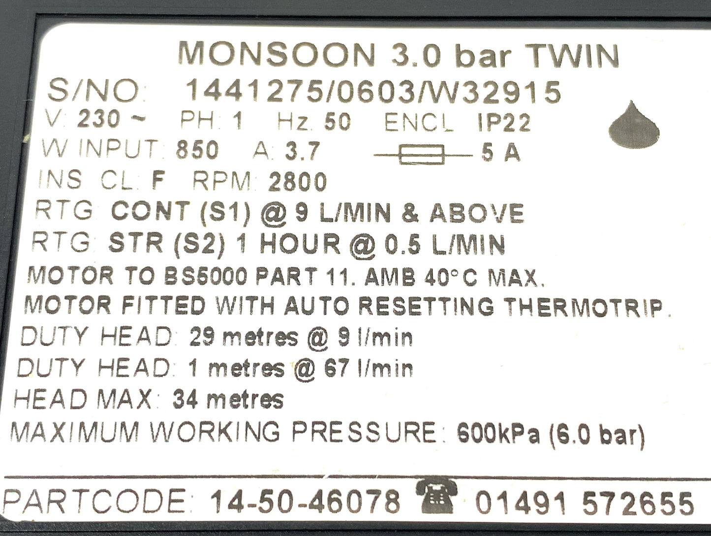 Stuart Turner Monsoon 3 bar positive pump (green) 46078