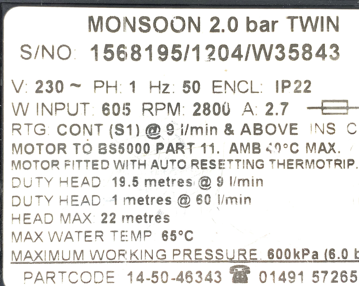 Stuart Turner Monsoon 2 bar positive pump (green) 46343