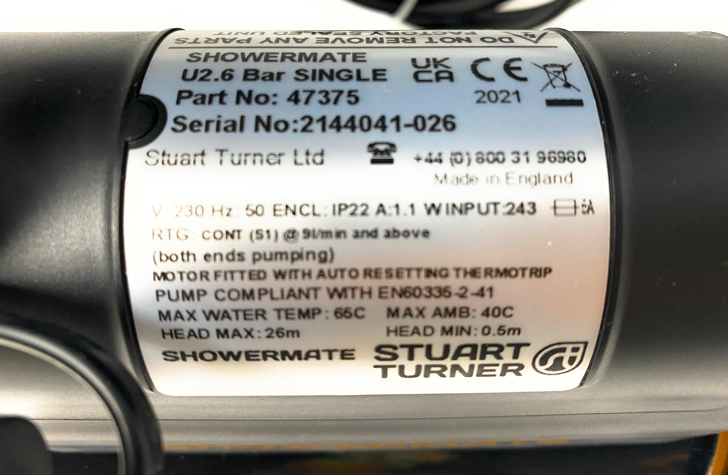 Stuart Turner Showermate Universal Single 2.6 Bar Universal Negative Pump 47375