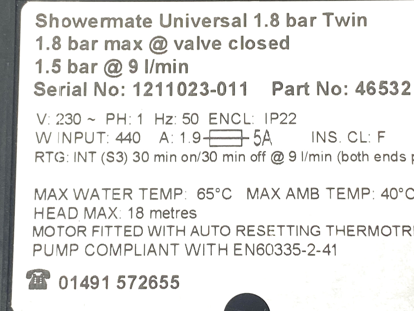 Stuart Turner Showermate Universal 1.8 Bar Universal Negative Pump 46532